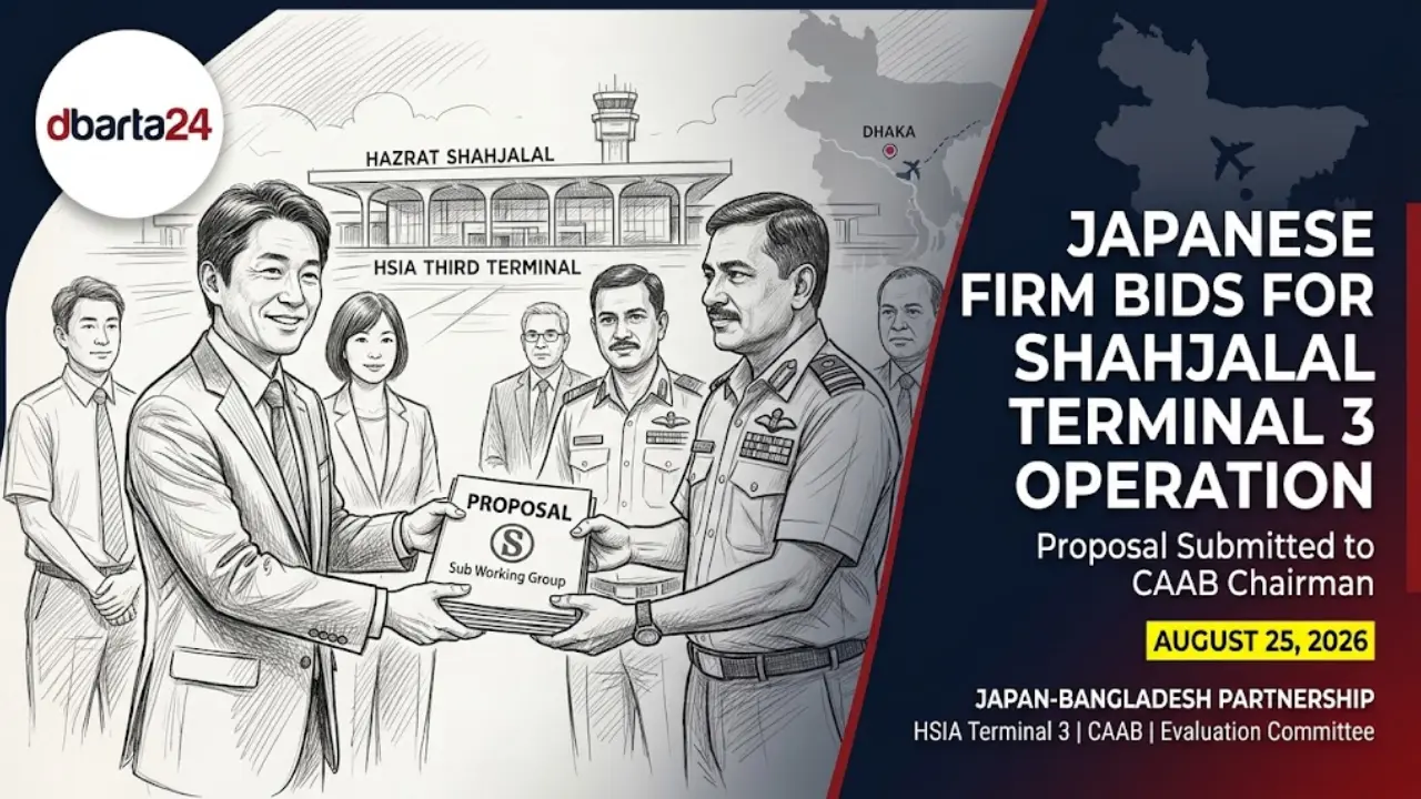 Japanese representative handing over Shahjalal Airport Terminal 3 operation proposal to CAAB Chairman in Dhaka