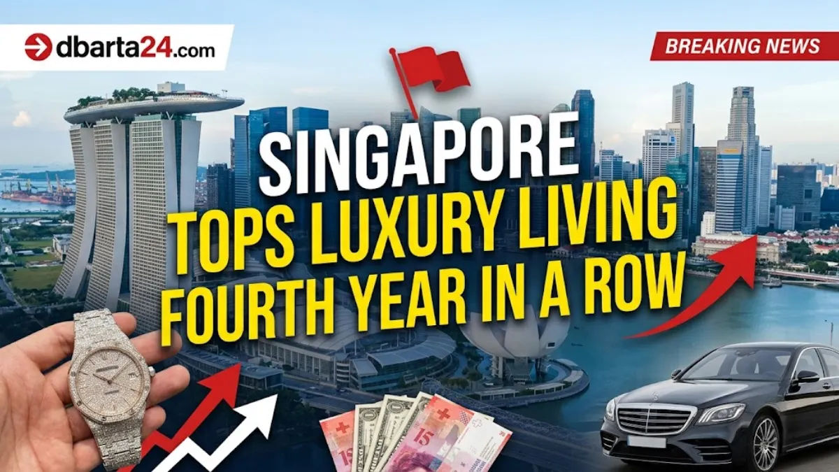 A scenic wide shot of the Singapore skyline featuring the iconic Marina Bay Sands and modern skyscrapers reflecting over the water.