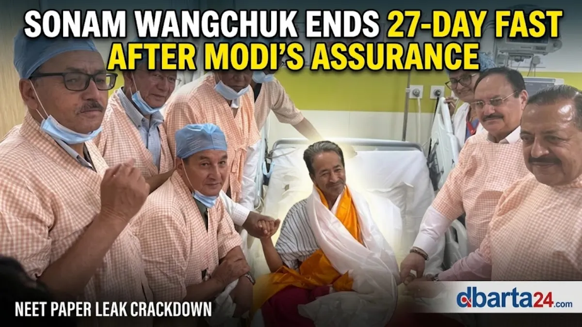 Sonam Wangchuk ends his 27-day hunger strike in hospital surrounded by government officials after PM Modi's assurance.
