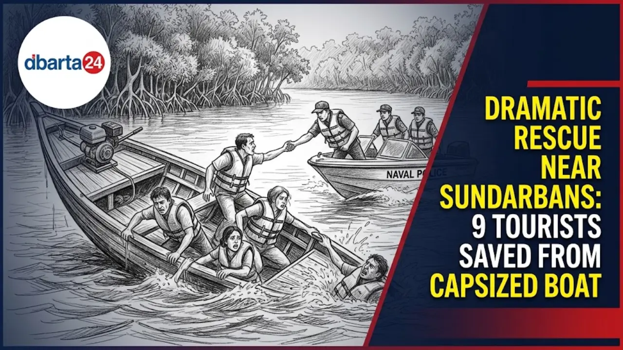 River police rescue tourists after a engine-driven boat capsizes near the Sundarbans forest in Koyra.