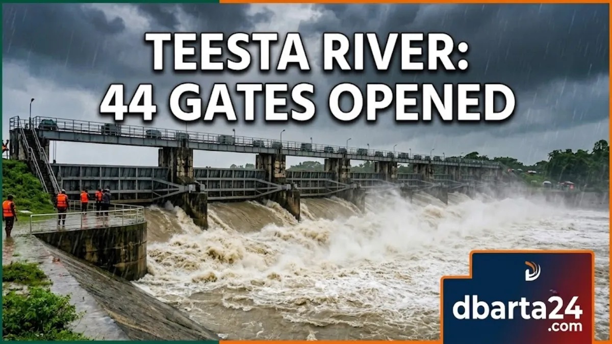 All 44 floodgates of the Teesta Barrage opened in Nilphamari as water levels surge near danger mark