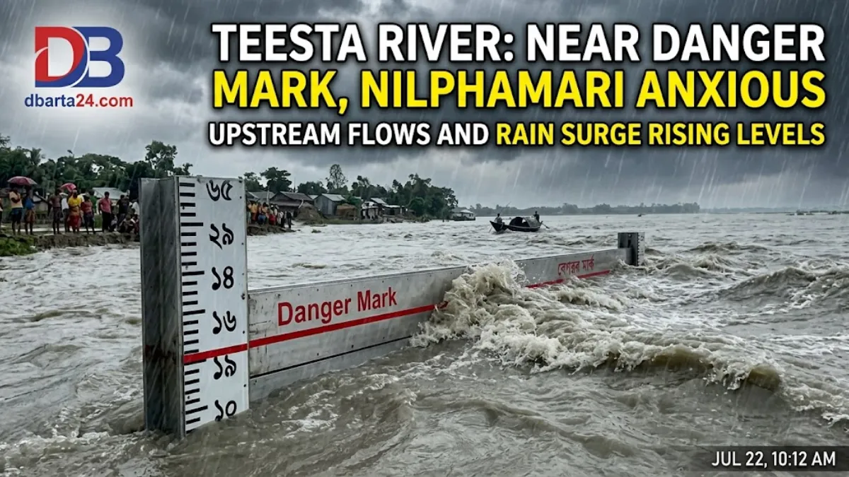 Teesta River water flowing rapidly near Dalia point in Nilphamari.