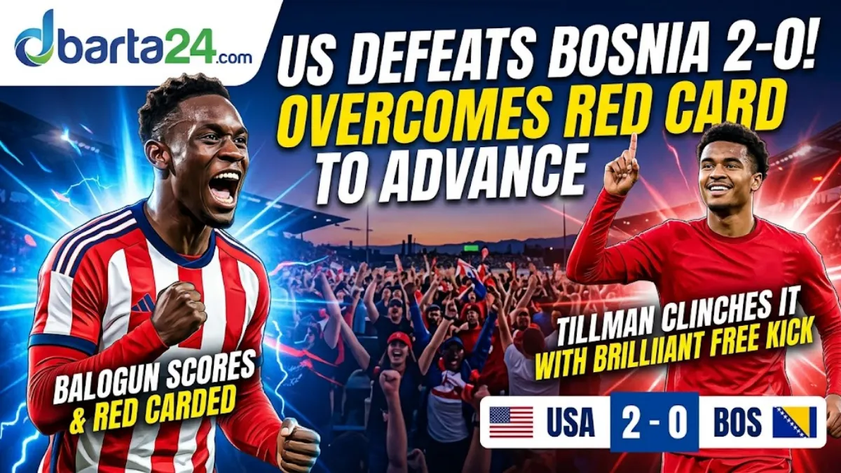 US forward Folarin Balogun celebrates scoring the opening goal against Bosnia and Herzegovina in the World Cup.