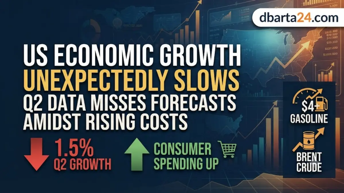 A digital representation of the US economy showing growth charts and financial trends amidst rising energy costs and market uncertainty.
