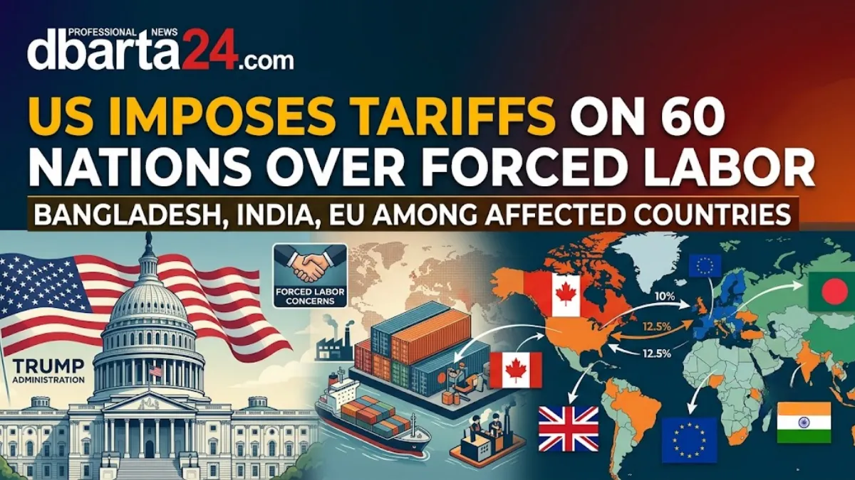 US flag flying outside a federal trade building representing international trade policies and tariffs.
