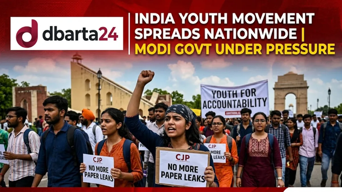 Protesters gather at Jantar Mantar in New Delhi demanding accountability over exam paper leaks in India.