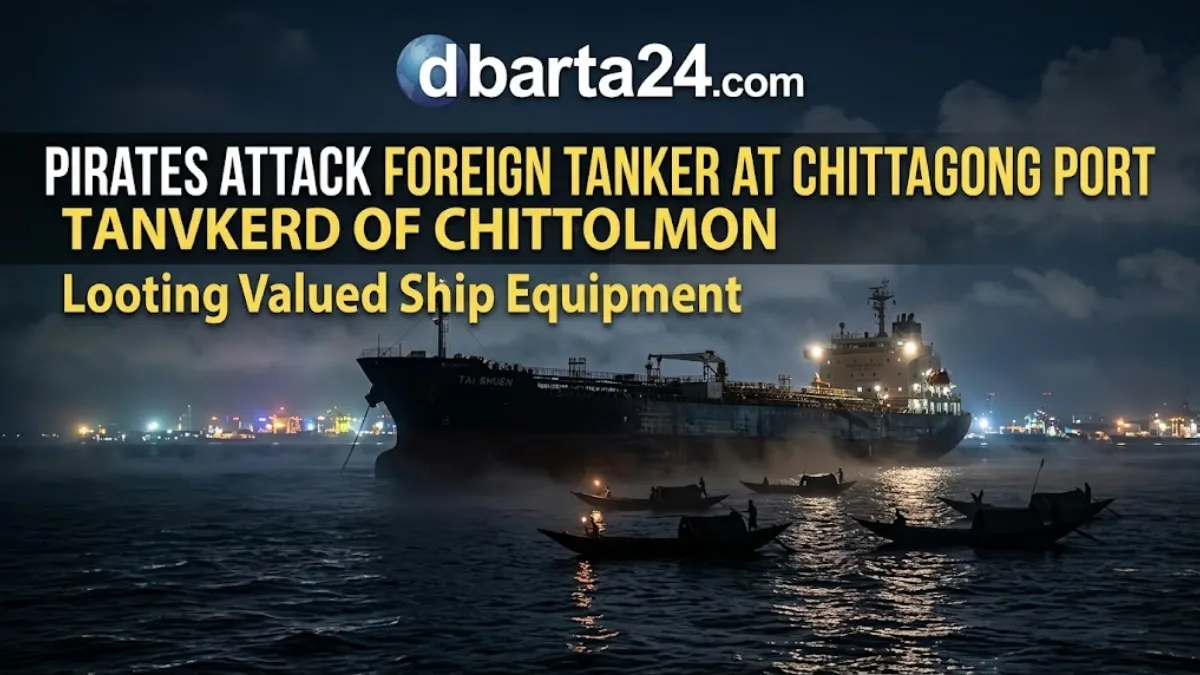 Sierra Leone-flagged tanker ship anchored at sea near Chittagong Port outer anchorage.