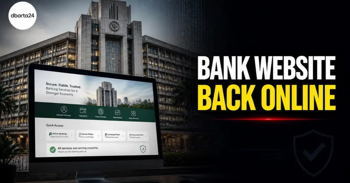 Bangladesh Bank headquarters in Dhaka; the central bank’s official website reopened after a three-day precautionary shutdown.