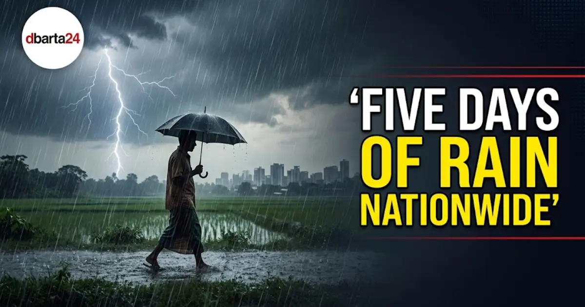 Rain clouds and monsoon showers over a city landscape in Bangladesh