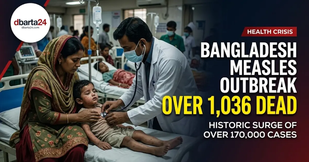 A sick child receiving treatment for measles symptoms at Bangladesh Shishu Hospital in Agargaon, Dhaka.
