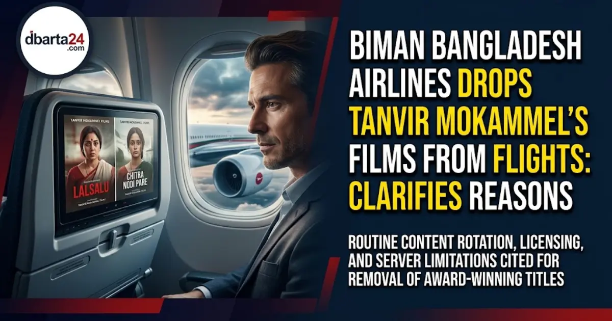 Biman Bangladesh Airlines aircraft in-flight entertainment screening poster of Lalsalu and Chitra Nodi Pare