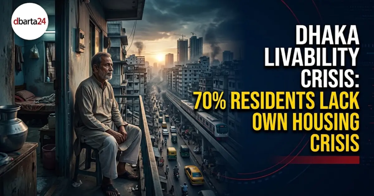 Crowded street and high-rise construction in Dhaka illustrating urban development challenges and housing deficits.