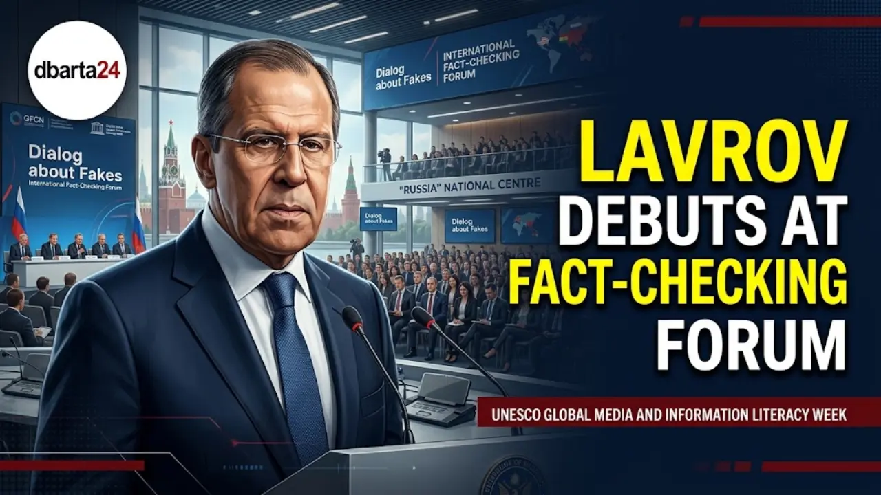 Russian Foreign Minister Sergey Lavrov addressing an international diplomatic audience