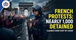 Riot police and protesters clash on a street in Paris during nationwide demonstrations over the cost of living.