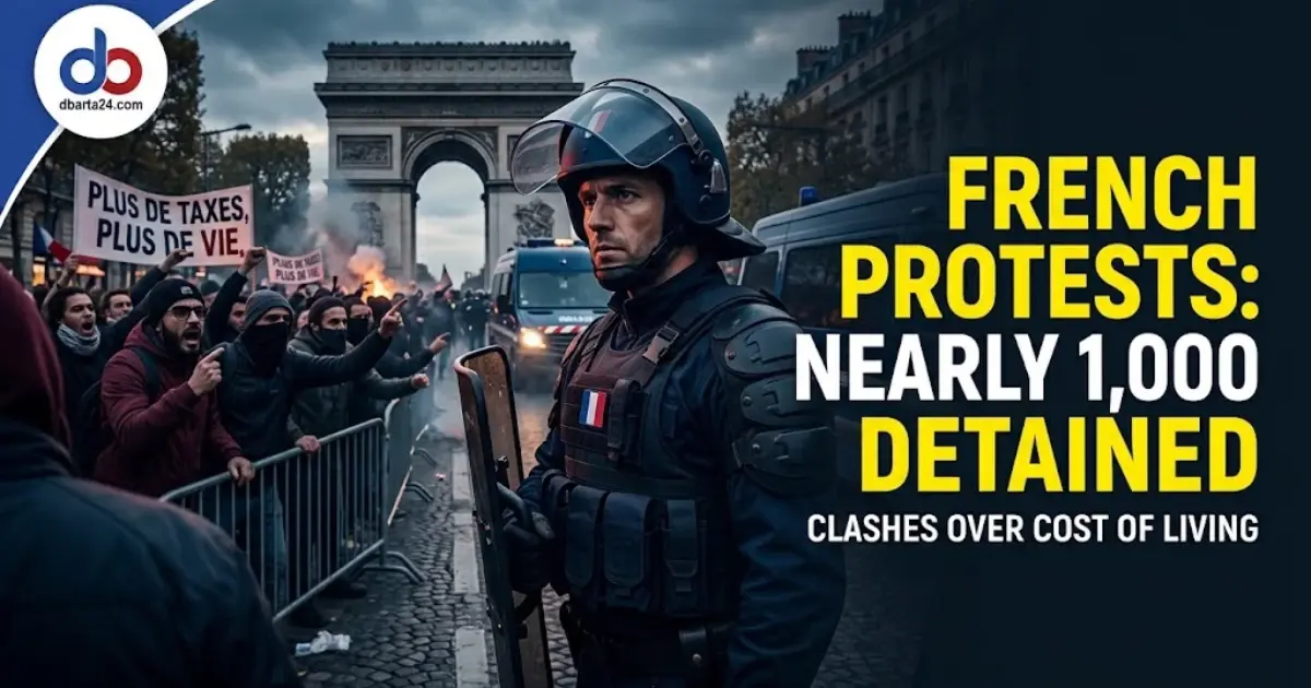 Riot police and protesters clash on a street in Paris during nationwide demonstrations over the cost of living.