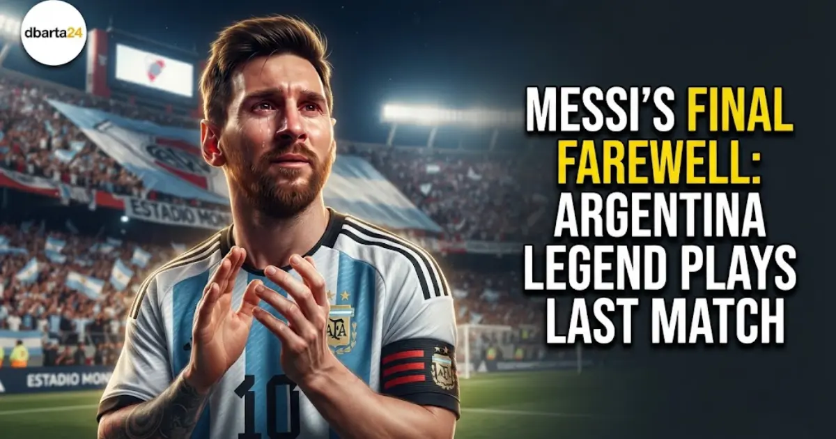 Lionel Messi waves to fans in tears during his emotional farewell match for Argentina at Estadio Monumental.