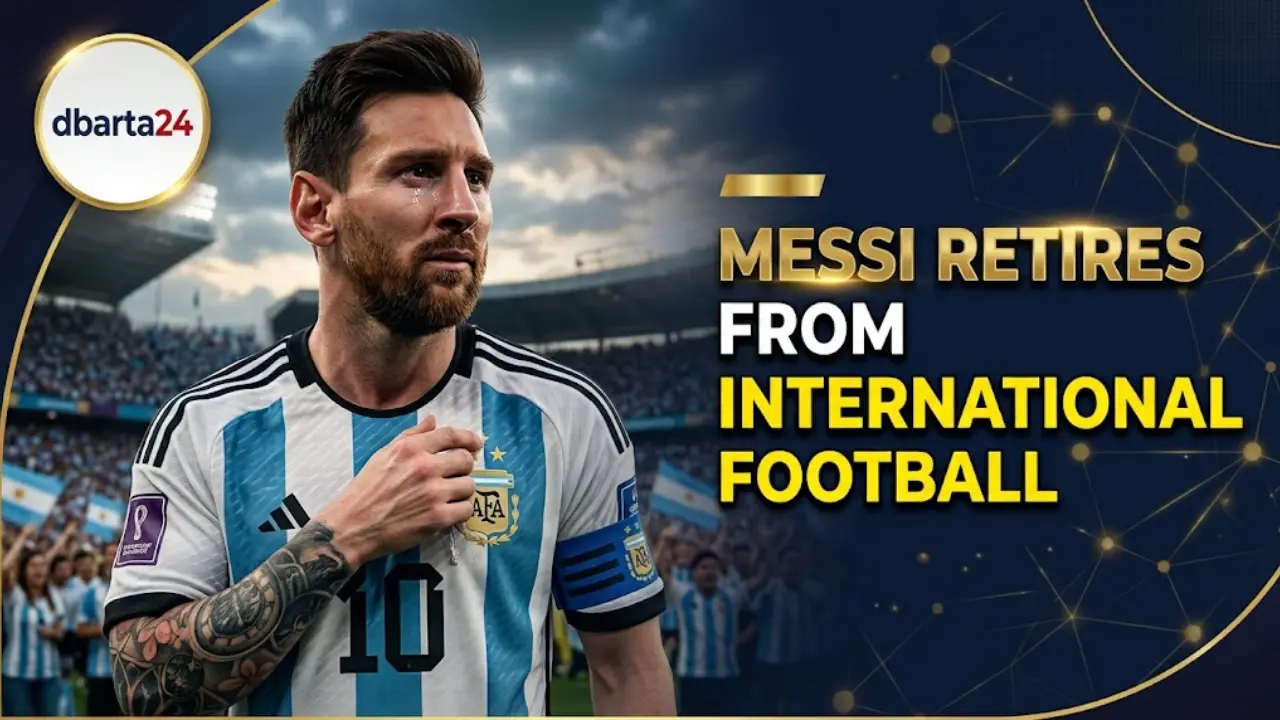 Lionel Messi announcing his retirement from international football