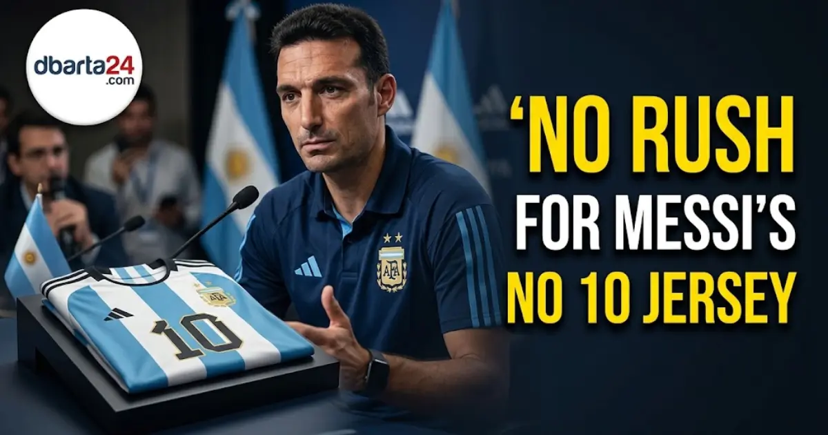 Argentina head coach Lionel Scaloni addressing the media about Lionel Messi's iconic No. 10 shirt and team tactics.