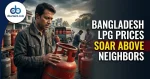 LPG cylinders stored and awaiting distribution at a gas supply depot in Bangladesh.