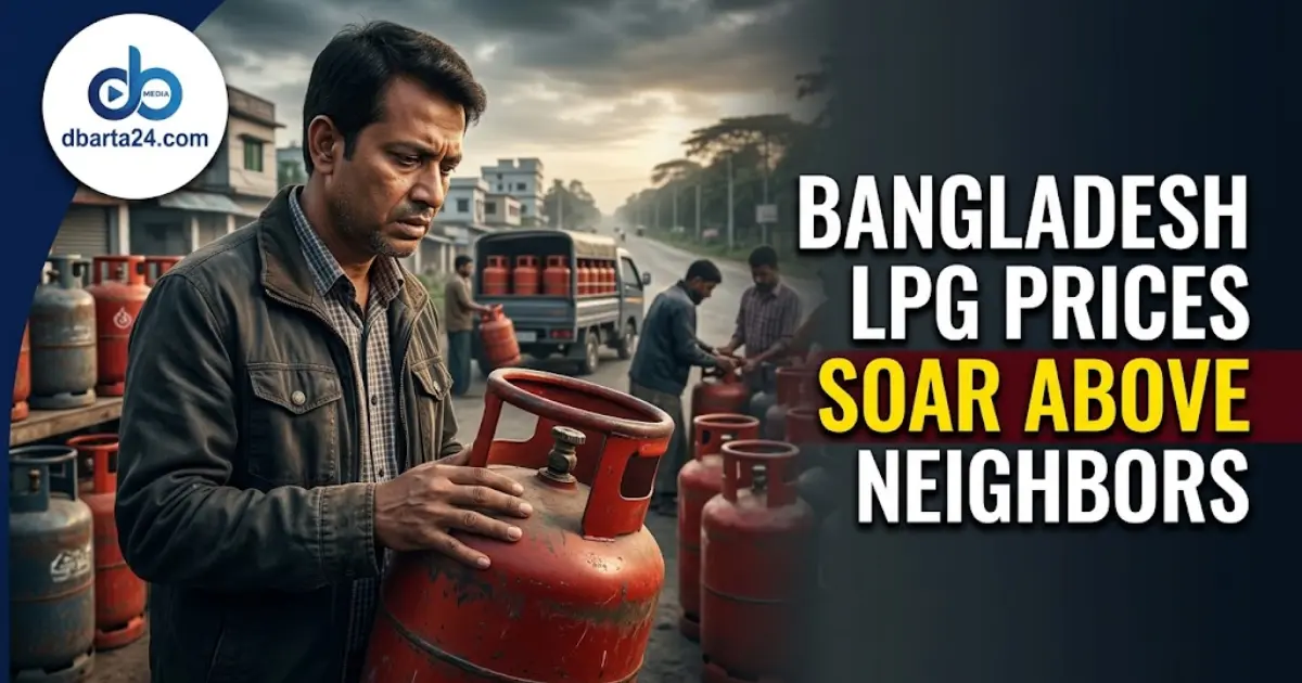 LPG cylinders stored and awaiting distribution at a gas supply depot in Bangladesh.