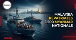 Myanmar Navy vessels carrying repatriated Myanmar citizens from Malaysia back to Yangon Port.