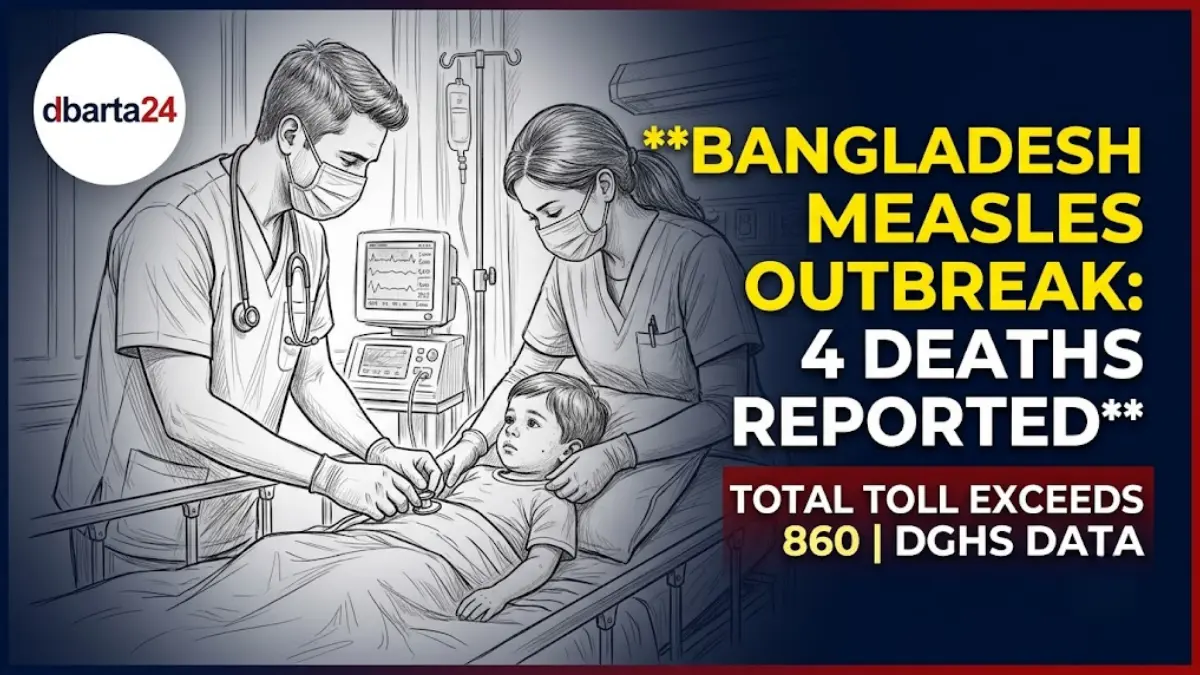 A healthcare official monitoring medical records amidst a rising measles outbreak in Bangladesh.