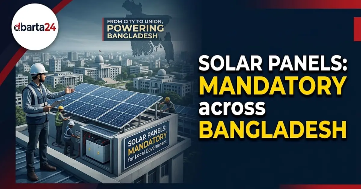 Rooftop solar panels installed on an administrative building roof in Bangladesh