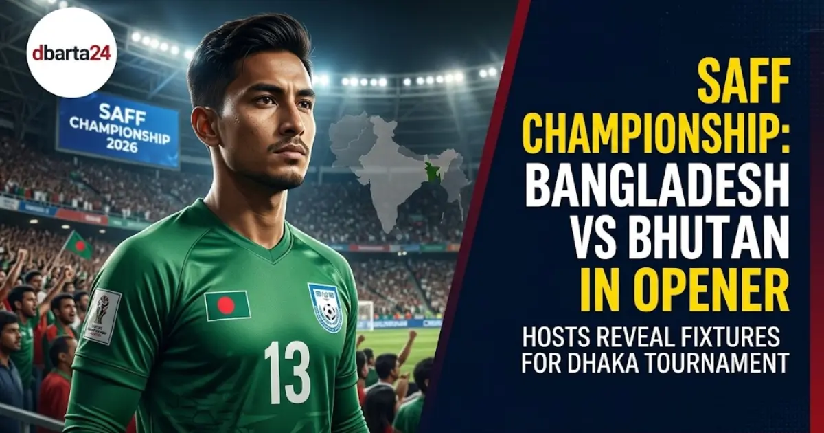 Bangladesh football team players preparing for the SAFF Championship 2026 match at National Stadium in Dhaka.